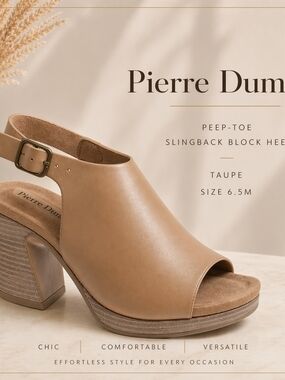 Pierre Dumas Taupe Peep Toe Slingback Block Heel | Chic Women's Heels Sz 6.5M✨
